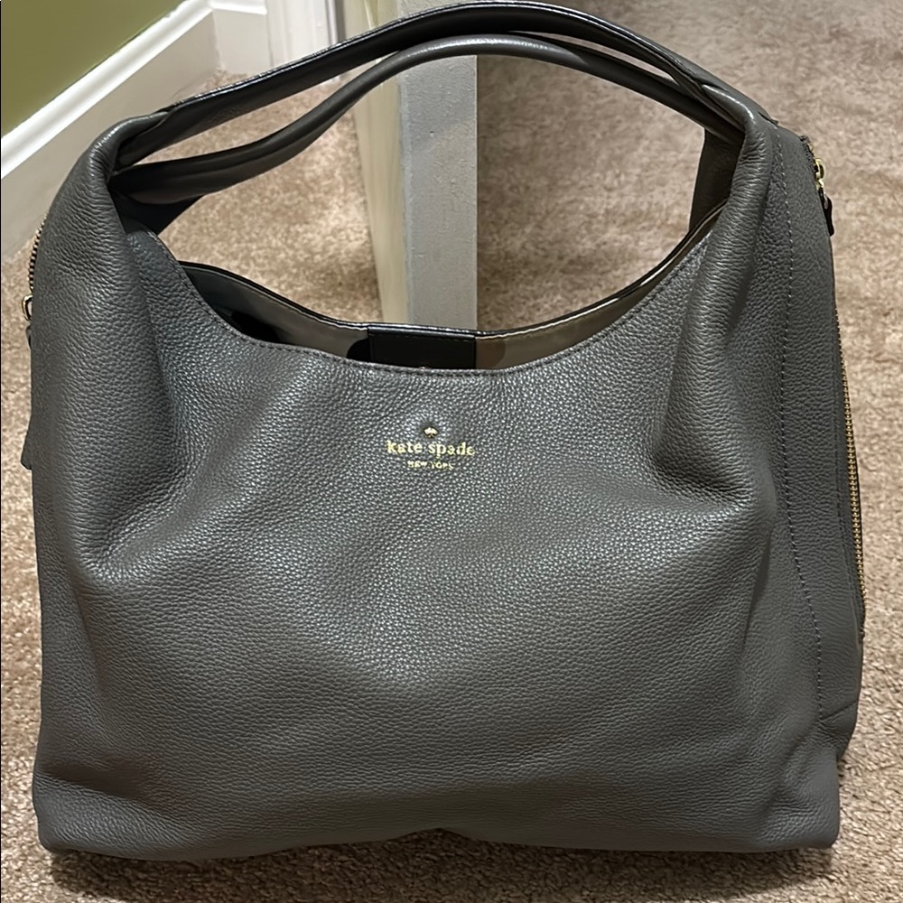 Kate Spade Gray Hobo Bag with Gold Accents